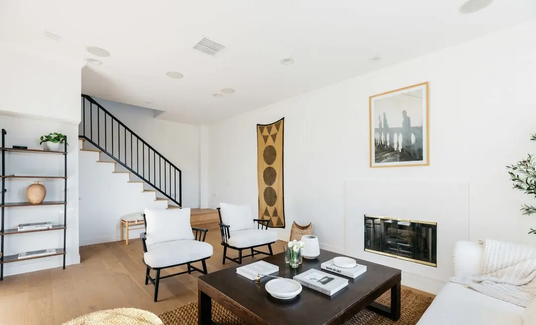 Finished living room and stair in a Los Angeles addition